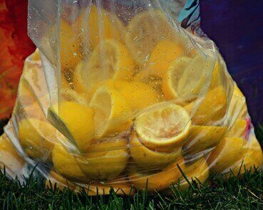 Polythene bag of lemons Clear Polythene bag