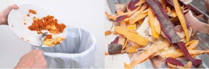 Food being put into poly sack for composting