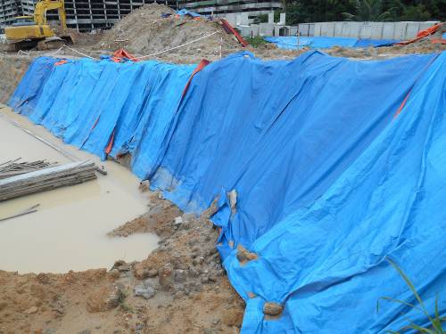 plastic sheeting on building site